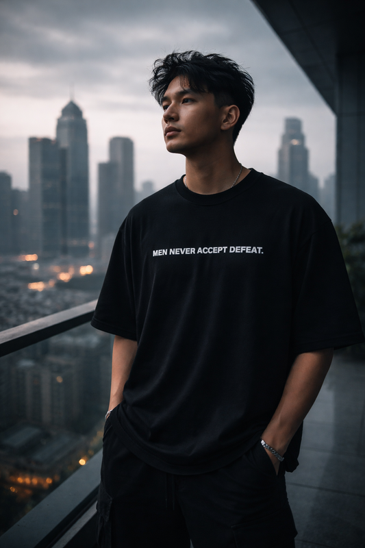 MEN NEVER ACCEPT DEFEAT.